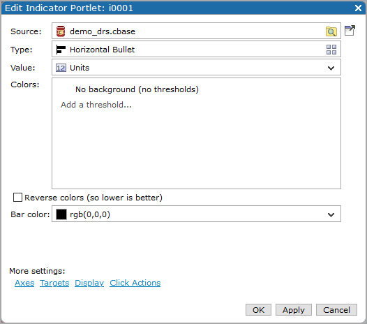 Edit Indicator Portlet wizard page for a horizontal bullet.