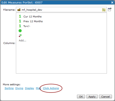 Edit measures portlet dialog box