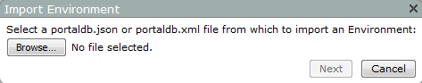 Import environment dialog box.
