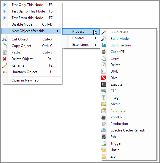 Production Context Menu for Integ Node