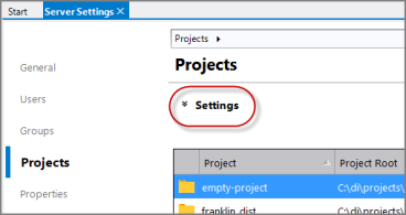 Server Settings Projects Settings Closed Chevron