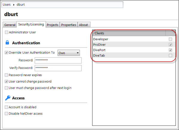 Security/Licensing Tab Diver | BI Clients